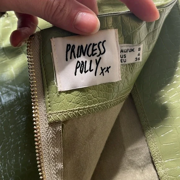 Princess Polly Faux Leather Mini Sage Green Skirt - Picture 3 of 3
